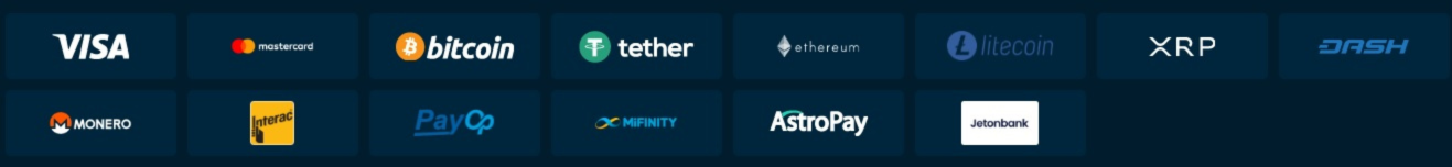 Rolletto Casino payment methods including Visa, Mastercard, Skrill, Neteller, cryptocurrencies like Bitcoin and Ethereum, plus secure bank transfers for fast deposits and withdrawals